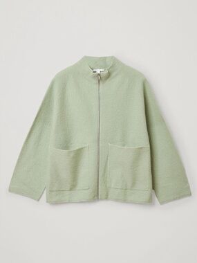 COS Boiled Merino Wool Zip-Up Jacket – Light Mint Green S
